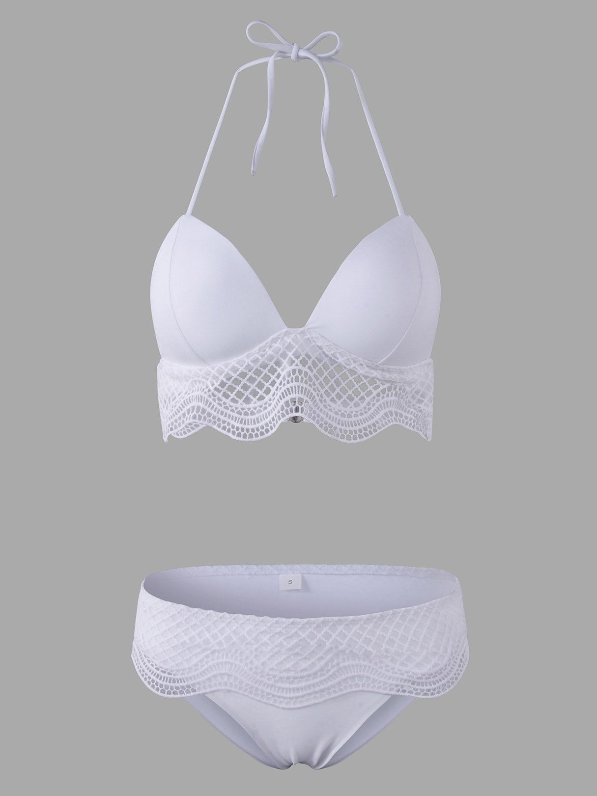 Wholesale White Lace-Up Halter Sleeveless Lace Wireless Bikinis