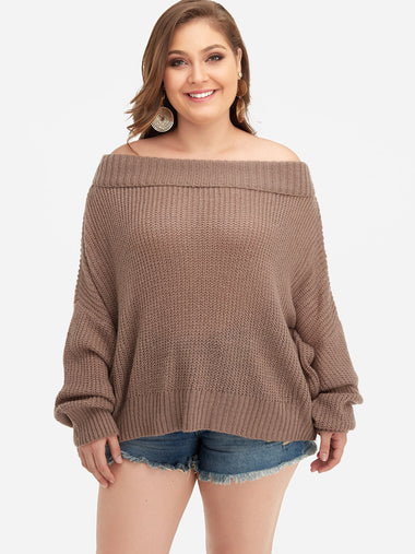 Wholesale Off The Shoulder Plain Long Sleeve Plus Size Tops