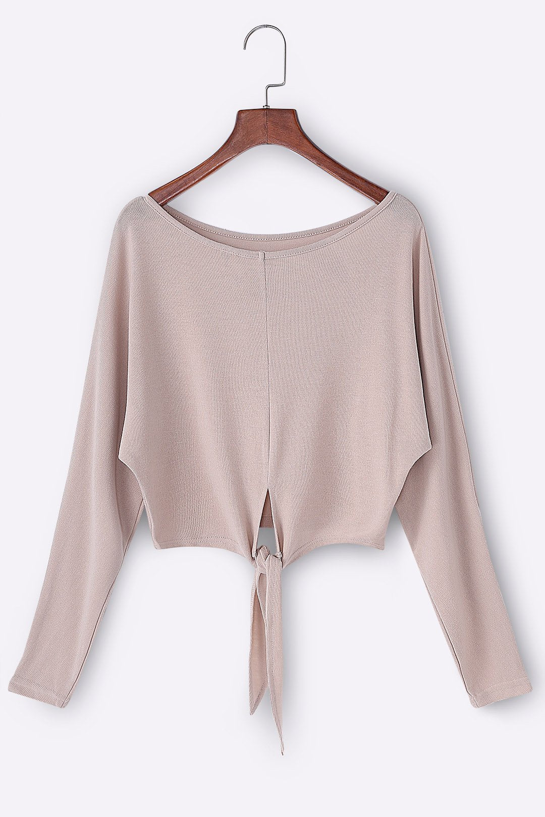 Wholesale Scoop Neck Plain Cut Out Long Sleeve Khaki T-Shirts