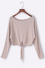Wholesale Scoop Neck Plain Cut Out Long Sleeve Khaki T-Shirts
