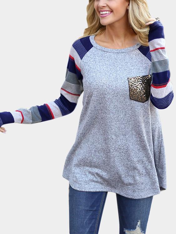 Wholesale Crew Neck Plain Long Sleeve Grey Fashion Tee