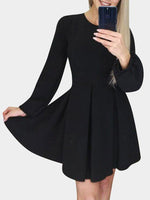 Wholesale Black Round Neck Long Sleeve Plain High Waist Sexy Dresses