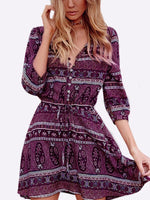 Wholesale V-Neck 3/4 Length Sleeve Slit Hem Mini Dresses