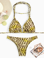 Wholesale V-Neck Leopard Backless Lace-Up Sleeveless 2 Piece Bikini