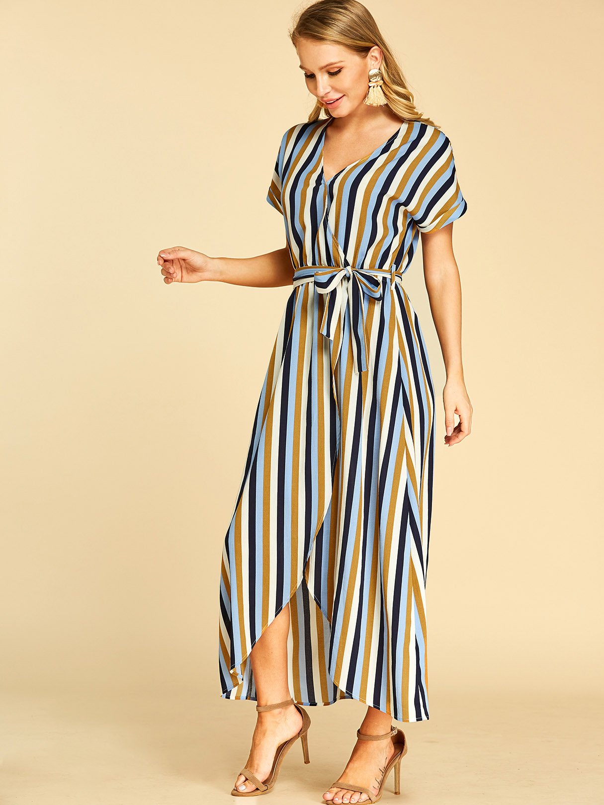 OEM Ladies Color Block V-Neck Dresses