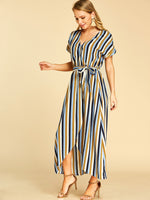 OEM Ladies Color Block V-Neck Dresses