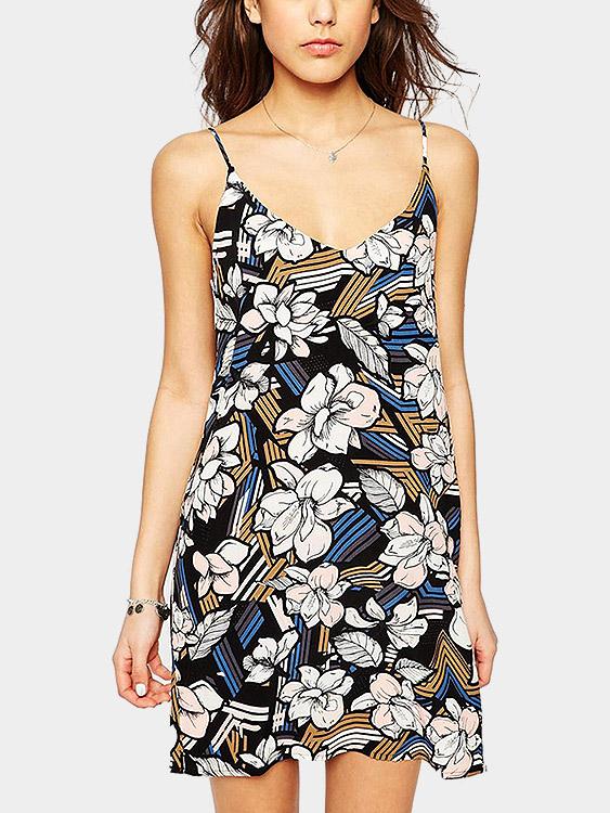 Wholesale V-Neck Sleeveless Floral Print Dresses