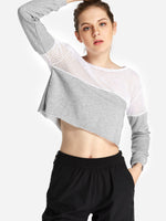 Wholesale Round Neck Fishnet Long Sleeve Grey T-Shirts