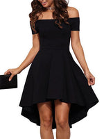 Wholesale Black Off The Shoulder Short Sleeve Irregular Hem Sexy Dresses