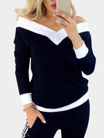 Wholesale V-Neck Off The Shoulder Plain Long Sleeve Bodycon Hem T-Shirts