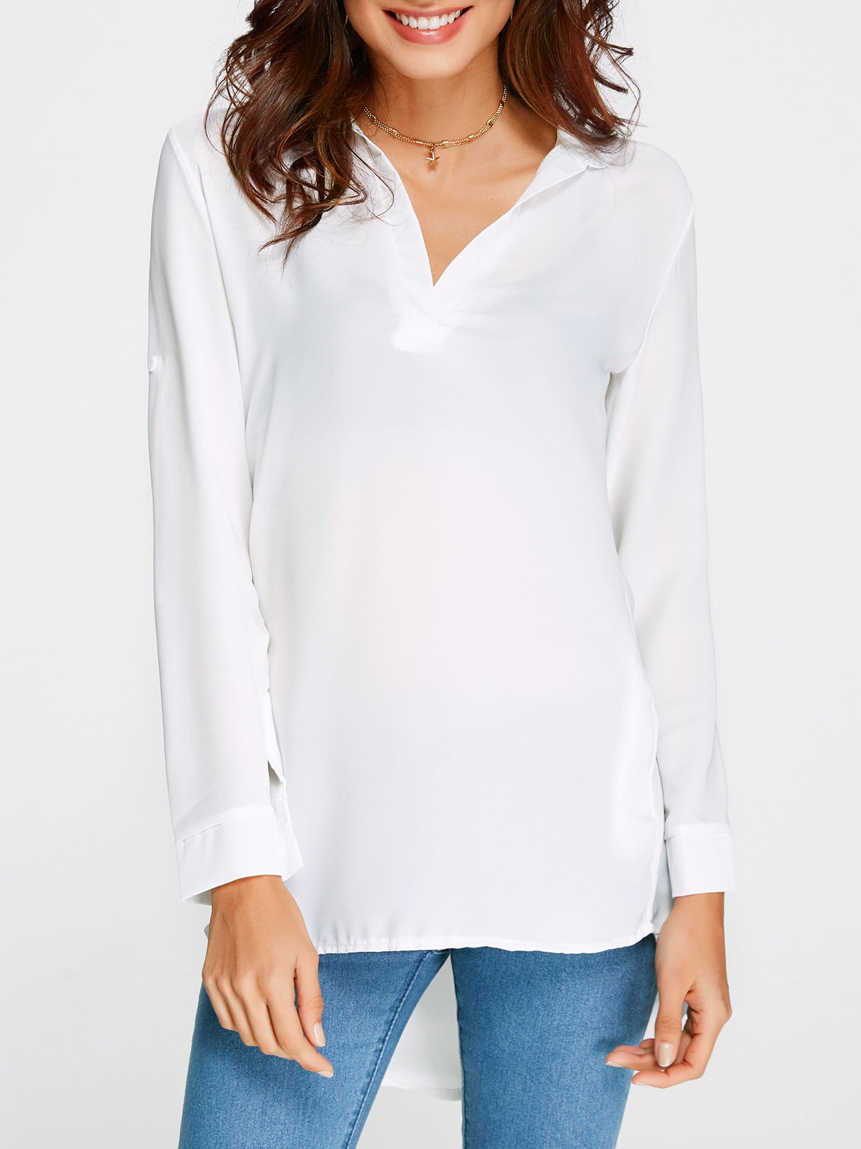 Wholesale V-Neck Long Sleeve Irregular Hem Top