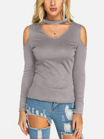 Wholesale Deep V Neck Plain Long Sleeve Top
