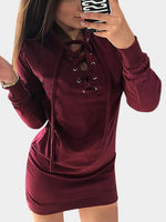 Wholesale Burgundy Long Sleeve Plain Casual Dresses
