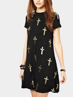 Wholesale Black Casual Cross Print Dresses