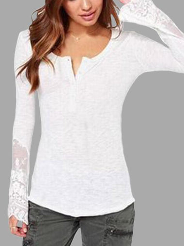 Wholesale Scoop Neck Lace Long Sleeve White Blouses
