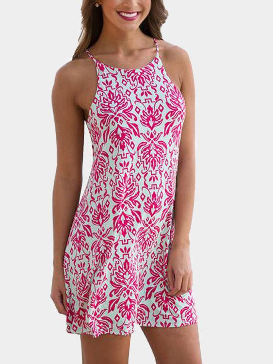 Wholesale Thin Shoulder Strap Random Floral Pattern Sleeveless Dresses