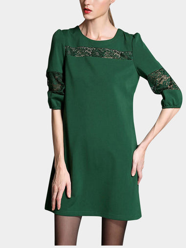 Wholesale Round Neck Lace Zip Back 3/4 Sleeve Green Plus Size Dresses