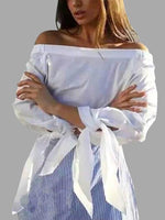 Wholesale Off The Shoulder 3/4 Sleeve Slit Hem Blouses