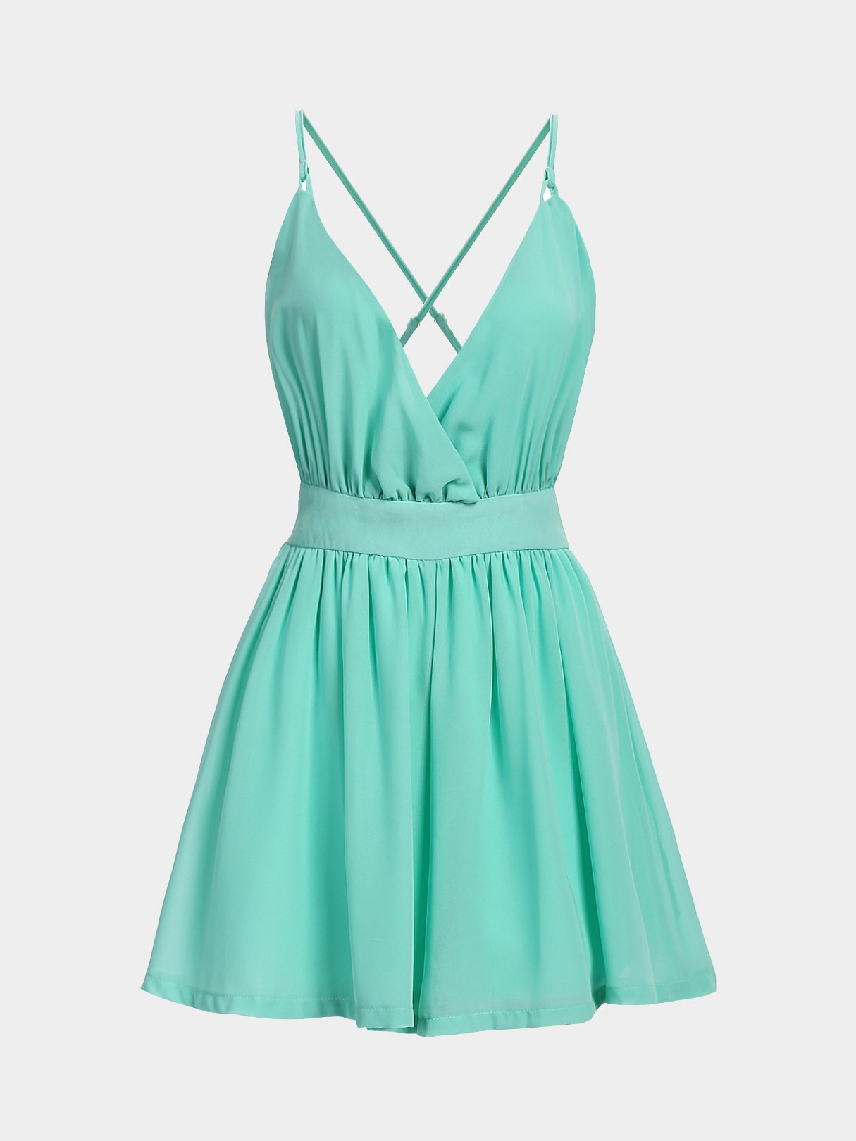 Wholesale Green V-Neck Sleeveless Zip Back Backless Playsuits