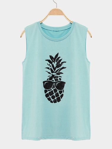 Wholesale Round Neck Printed Sleeveless Green Camis