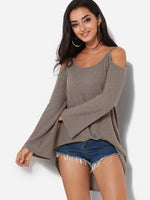 Wholesale Cold Shoulder Plain Long Sleeve Grey Top