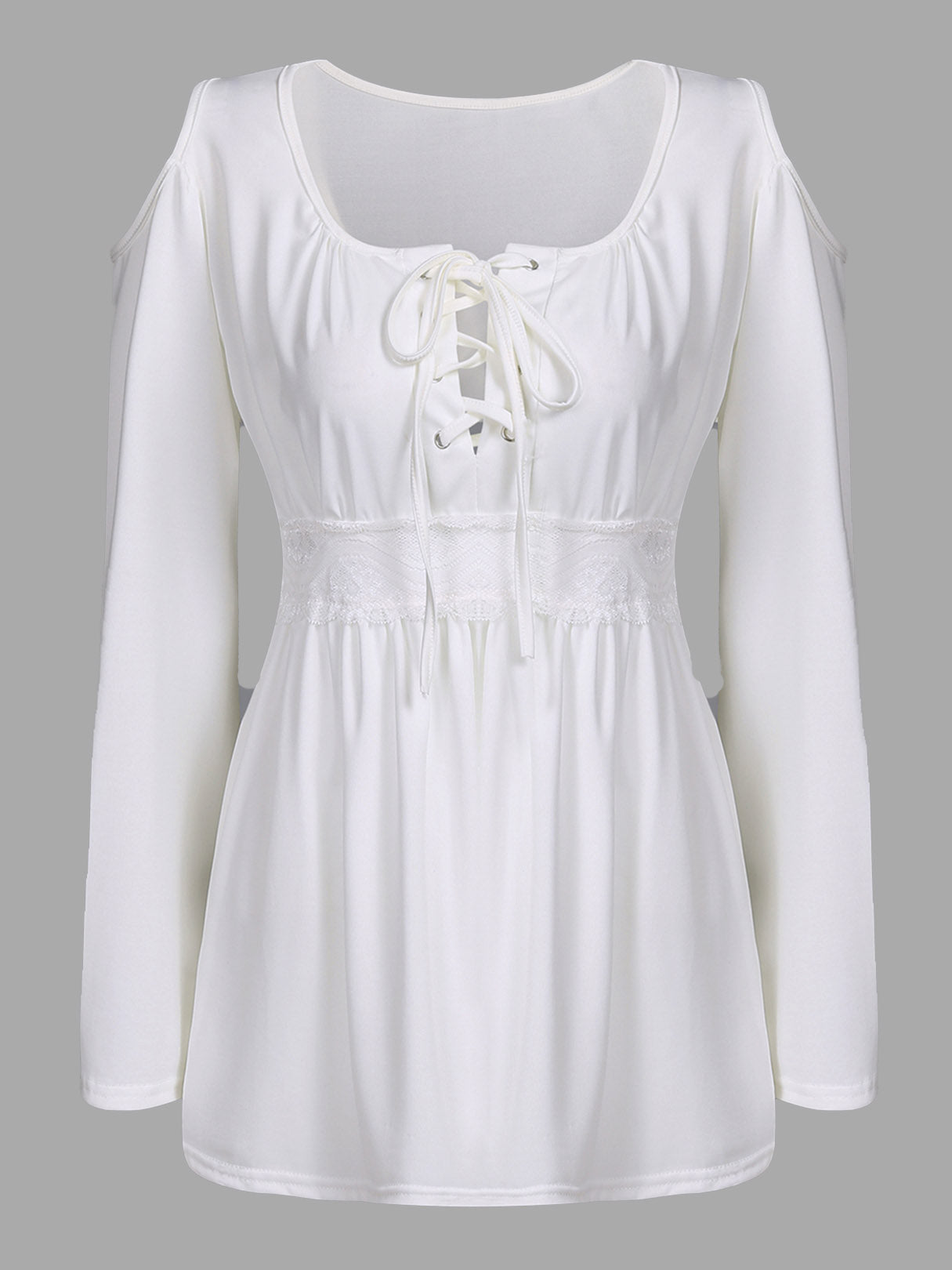 Wholesale Cold Shoulder Lace Long Sleeve White T-Shirts
