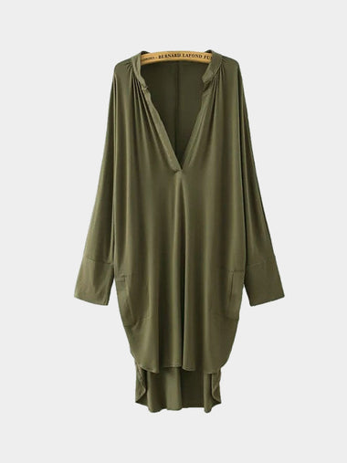 Wholesale V-Neck Long Sleeve Green Dresses