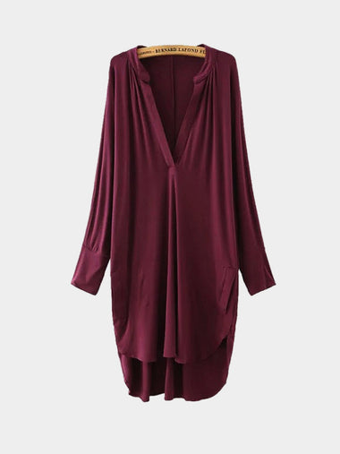 Wholesale V-Neck Long Sleeve Burgundy Dresses