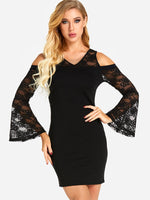 Wholesale Black V-Neck Cold Shoulder Lace Sexy Dress