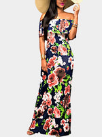 Wholesale Navy Off The Shoulder Floral Print Dresses