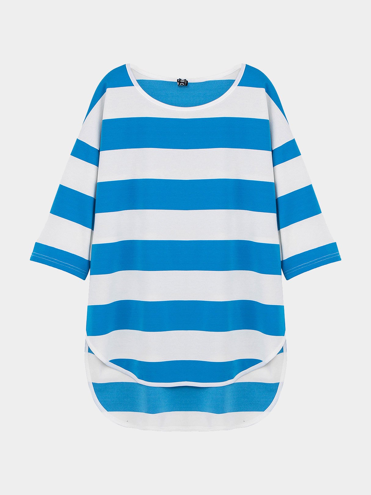 Wholesale Round Neck Stripe Half Sleeve Irregular Hem Top