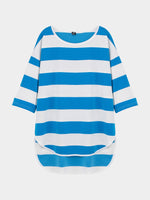 Wholesale Round Neck Stripe Half Sleeve Irregular Hem Top