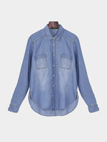 Wholesale Long Sleeve Curved Hem Blue Blouse