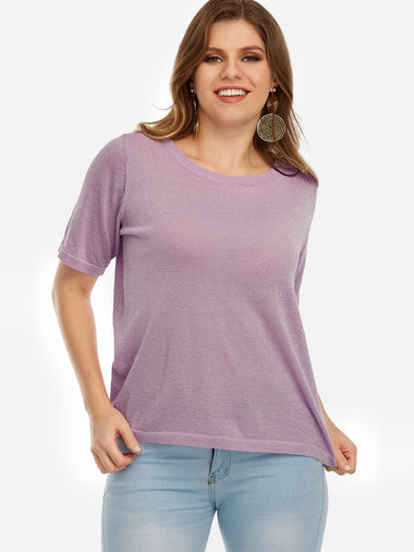 Wholesale Round Neck Plain Short Sleeve Plus Size Tops