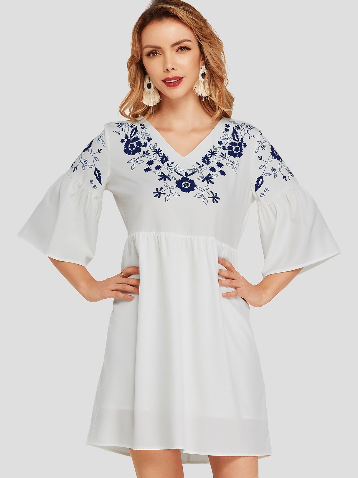 OEM Ladies White Floral Dresses