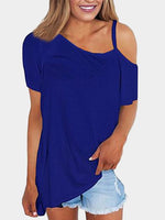 Wholesale One Shoulder Short Sleeve Blue T-Shirts