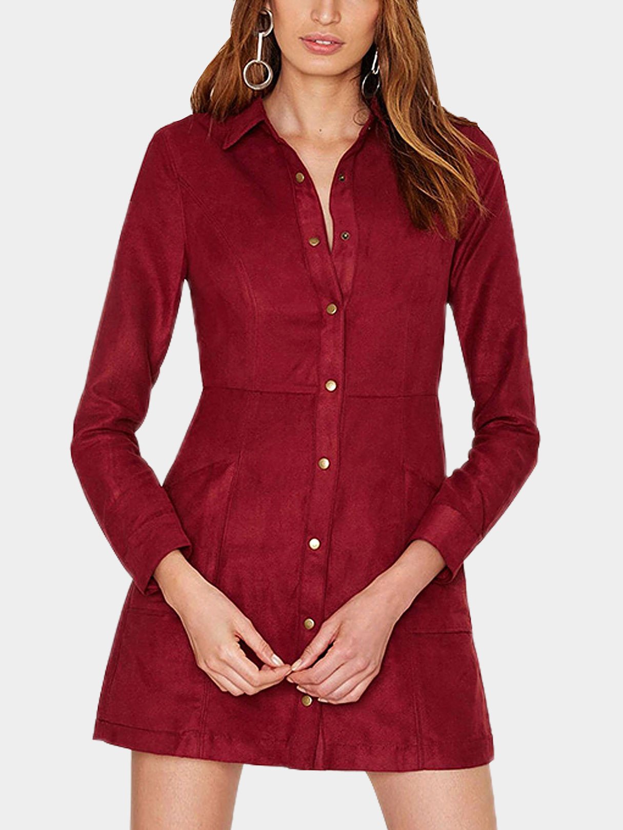 Wholesale Suede Button Up Shirt Dresses