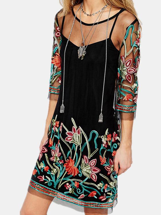 OEM Ladies Black Floral Dresses