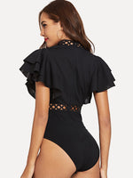 Lace Insert Layered Ruffle Bodysuit