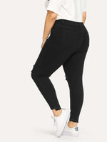 Plus Ripped Front Asymmetrical Hem Jeans