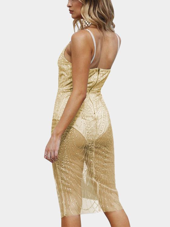 NEW FEELING Womens Gold V-Neck Dresses