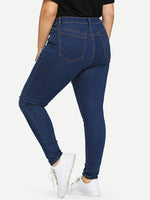 Plus Bleach Wash Ripped Buttoned Jeans