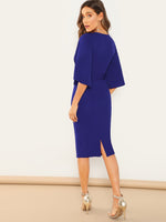 Split Flutter Sleeve Self Tie Pencil Dress