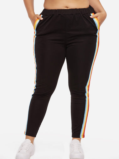 Wholesale Plus Size Rainbow Side Cropped Ankle Pants