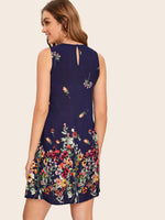 Floral Print Keyhole Back Trapeze Dress