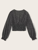 Plus Dalmatian Print Shirred Surplice Neck Blouse