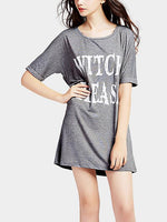 Wholesale Grey Round Neck Half Sleeve Letter Mini Dress