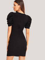Puff Sleeve Bodycon Dress Without Belt