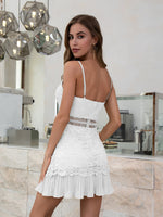 Double Crazy Pleated Hem Guipure Lace Cami Dress