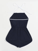 Letter Graphic Self Tie Halter Romper